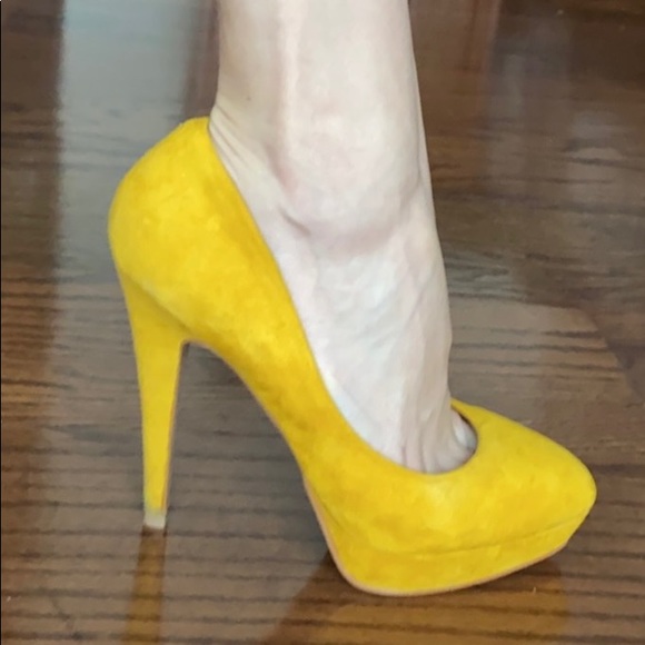 ALDO SHOES Yellow Suede Stilettos Pumps Genuine Leather 4 inch heels - Picture 11 of 11